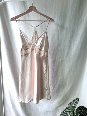 Linea Donatella Satin Lace-Trim Slip in Pale Blush